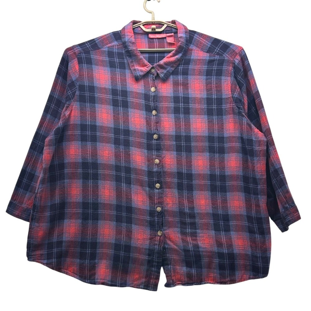 Woman Within Womens Button Up‎ Shirt Size 5X Oversized Relaxed Fit Comfy Grunge